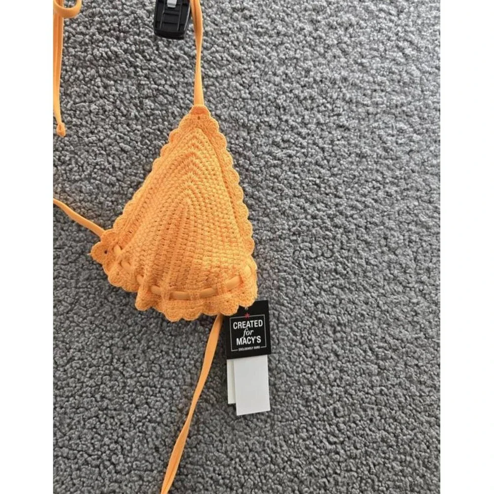 Salt + Cove Crochet Halter Triangle Bikini Juniors' L Tangerine Zing Back Tie